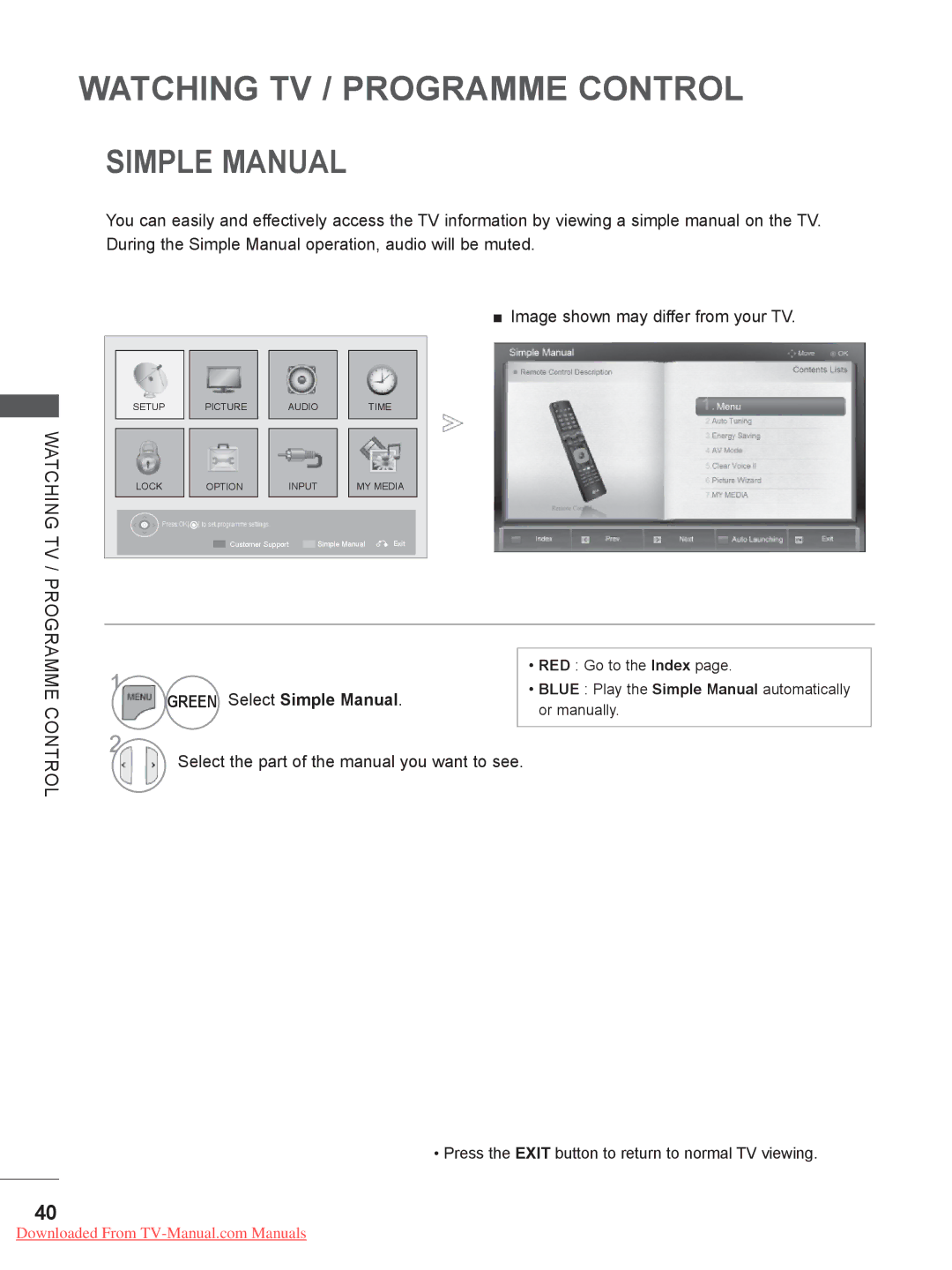 LG Electronics 32LD35, 22LE3, 26LE3, 22LD35, 19LE3 Select Simple Manual, Select the part of the manual you want to see 