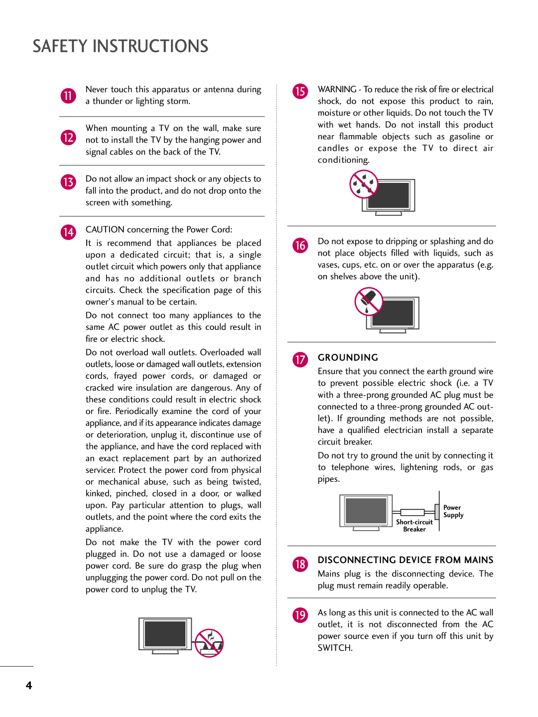 LG Electronics 32LD320 Thunder or lighting storm, Signal cables on the back of the TV, Screen with something, Grounding 