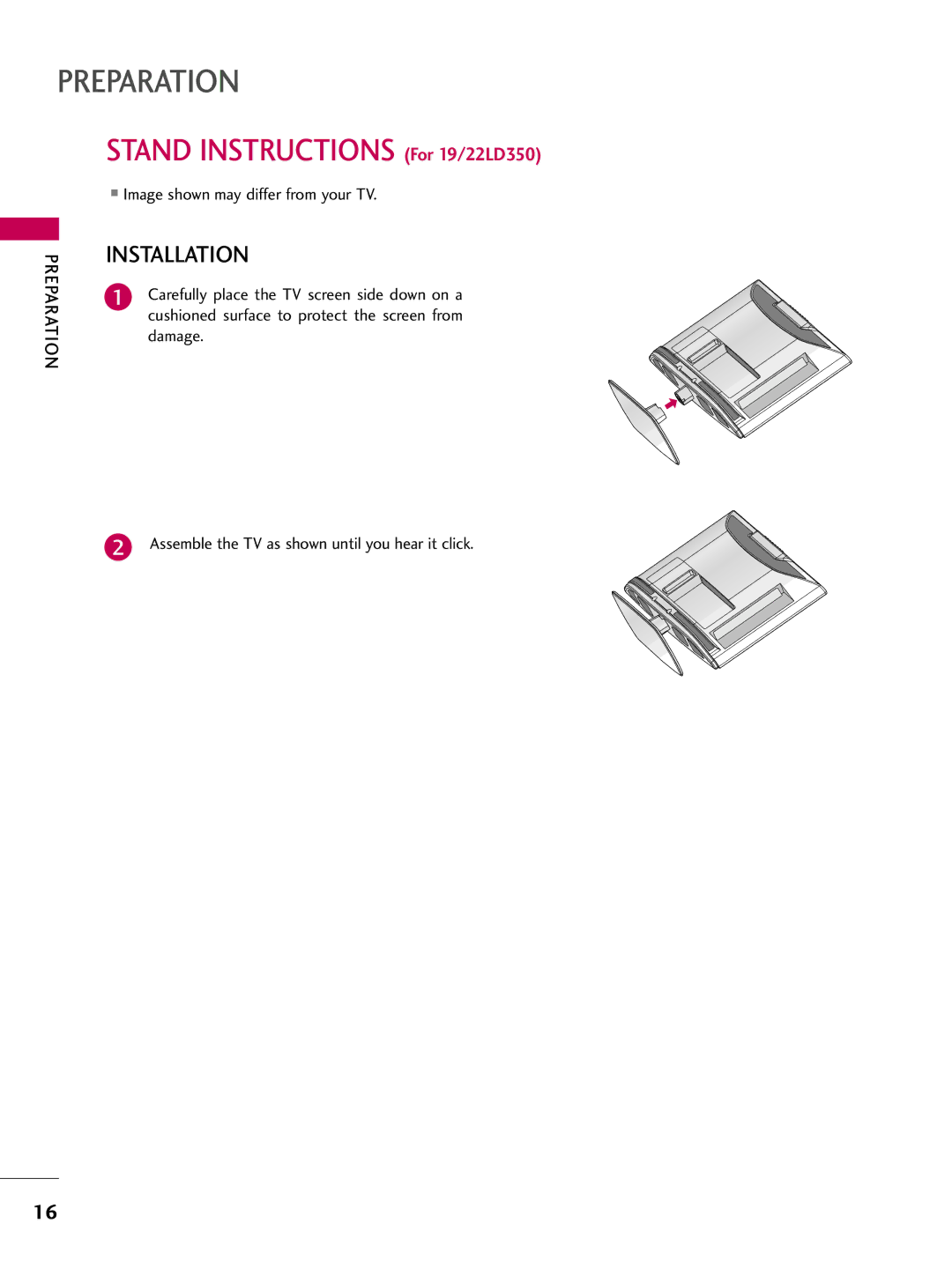 LG Electronics 47LD520, 32LD350, 47LD450, 47LD420, 37LD450, 32LD320, 26LD350, 32LD450, 42LD450 Stand Instructions For 19/22LD350 