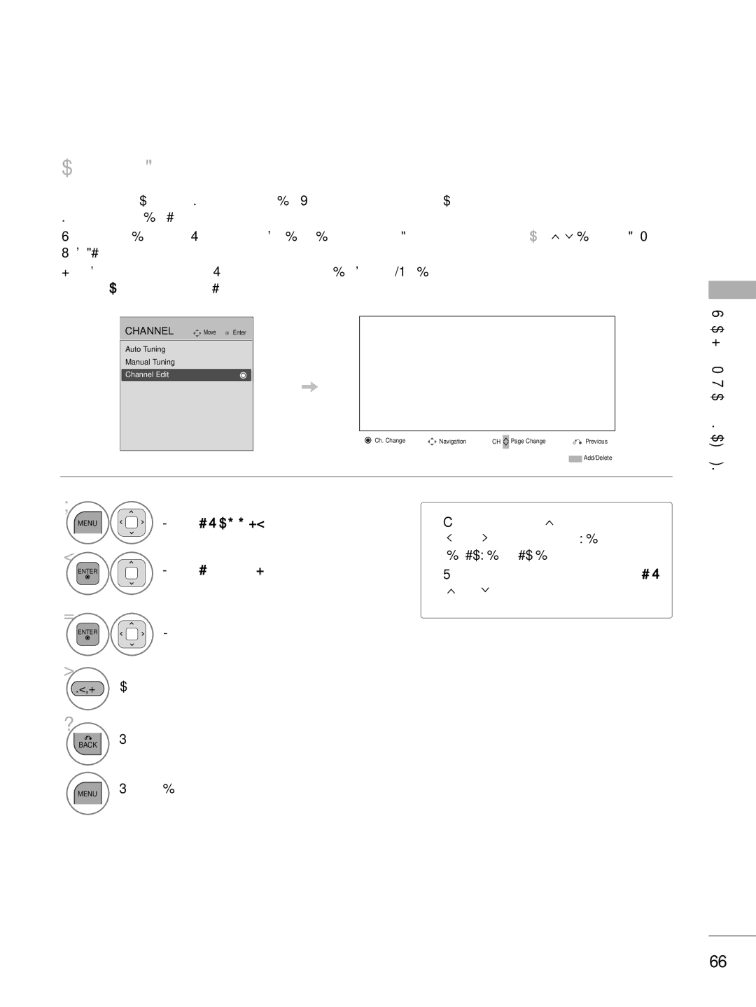 LG Electronics 19LD350, 32LD350, 47LD450, 47LD520, 47LD420, 37LD450, 32LD320 Channel Editing, Blue Add or delete a channel 