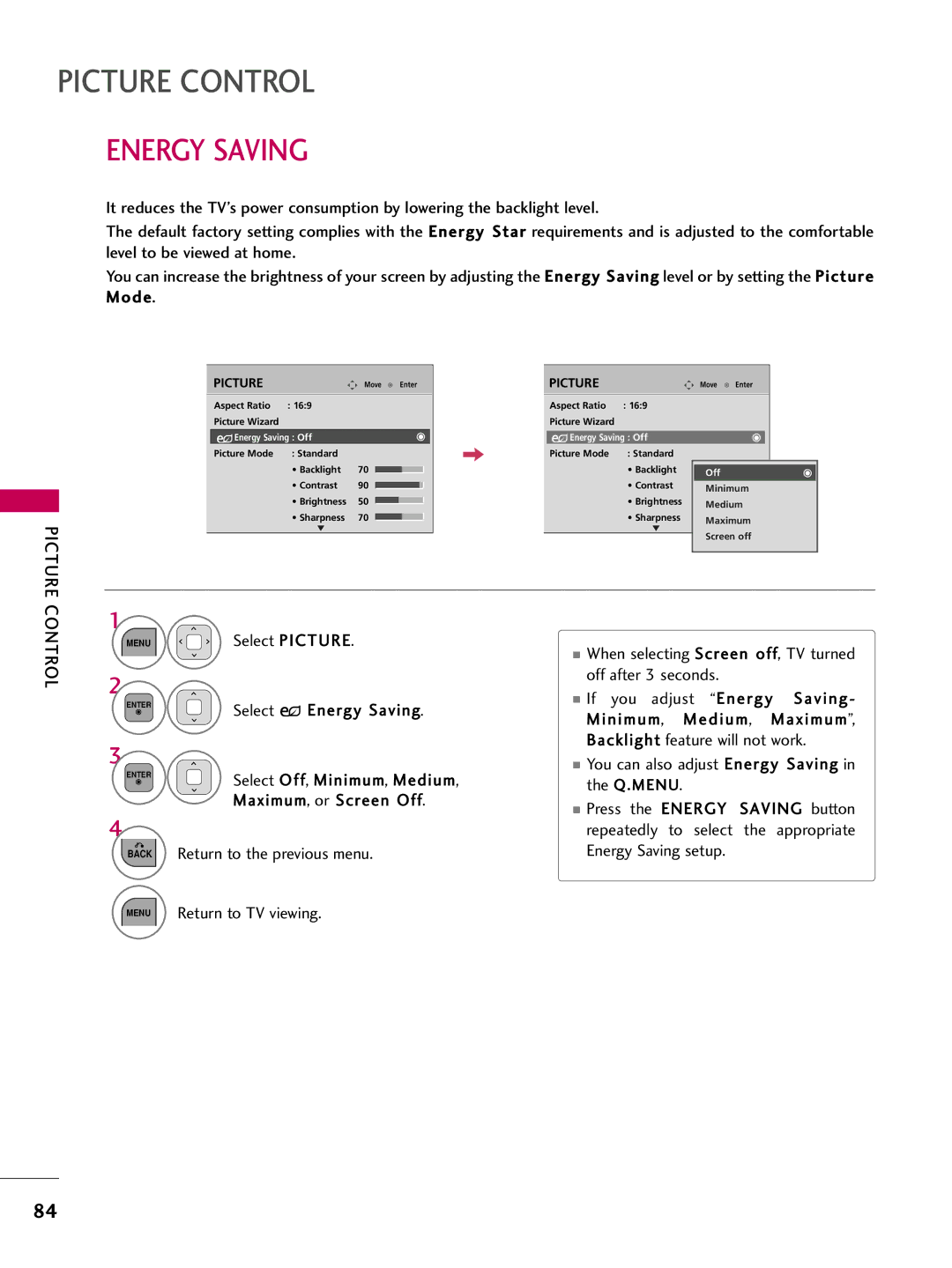 LG Electronics 32LD350, 47LD450, 47LD520, 47LD420, 37LD450, 32LD320, 26LD350, 22LD350, 32LD450, 42LD450 Energy Saving, Picture 