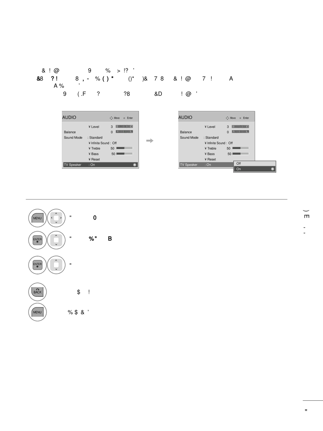 LG Electronics 42LD450, 32LD350, 47LD450, 47LD520, 47LD420, 37LD450, 32LD320, 26LD350, 22LD350, 32LD450 TV Speakers ON/OFF Setup 