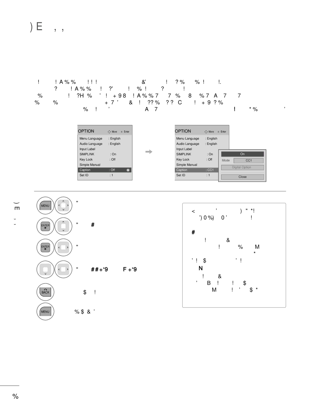 LG Electronics 32LD350, 47LD450, 47LD520, 47LD420, 37LD450, 32LD320 Caption Mode, Analog Broadcasting System Captions, Text 