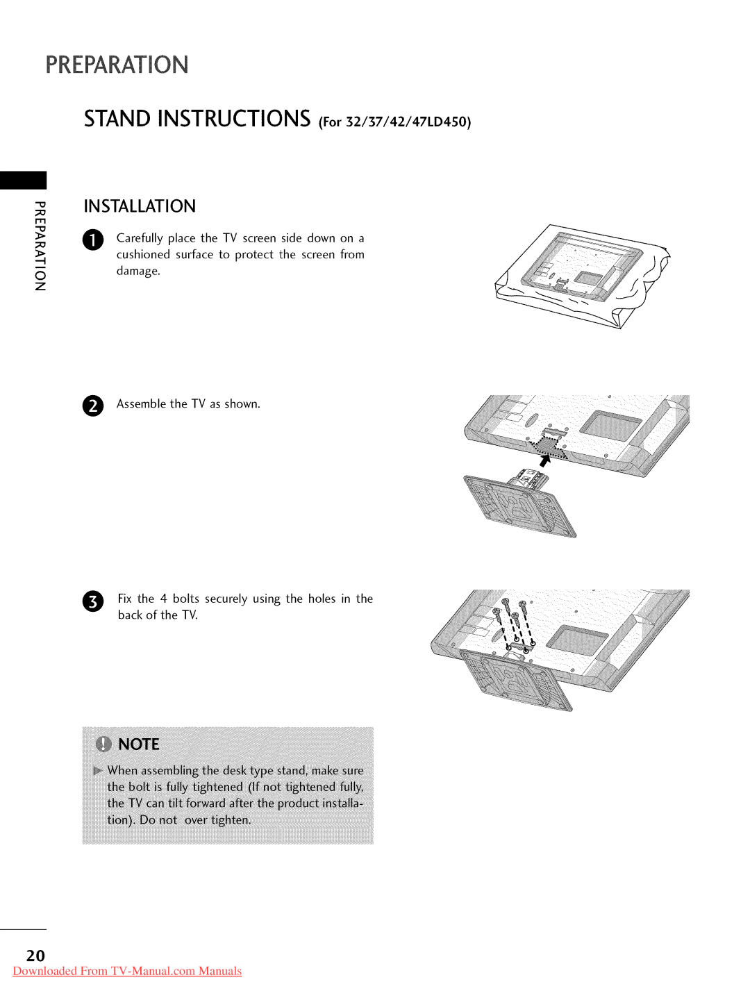 LG Electronics 26LD350, 32LD350, 47LD520, 47LD420, 37LD450, 32LD320, 22LD350, 32LD450 Stand Instructions For 32/37/42/47LD450 