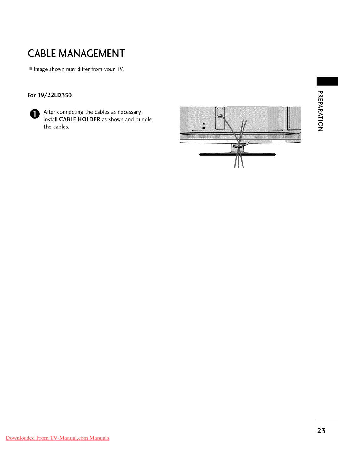 LG Electronics 42LD450, 32LD350, 47LD450, 47LD520, 47LD420, 37LD450, 32LD320, 26LD350, 32LD450 Cablemanagement, For 19/22LD350 