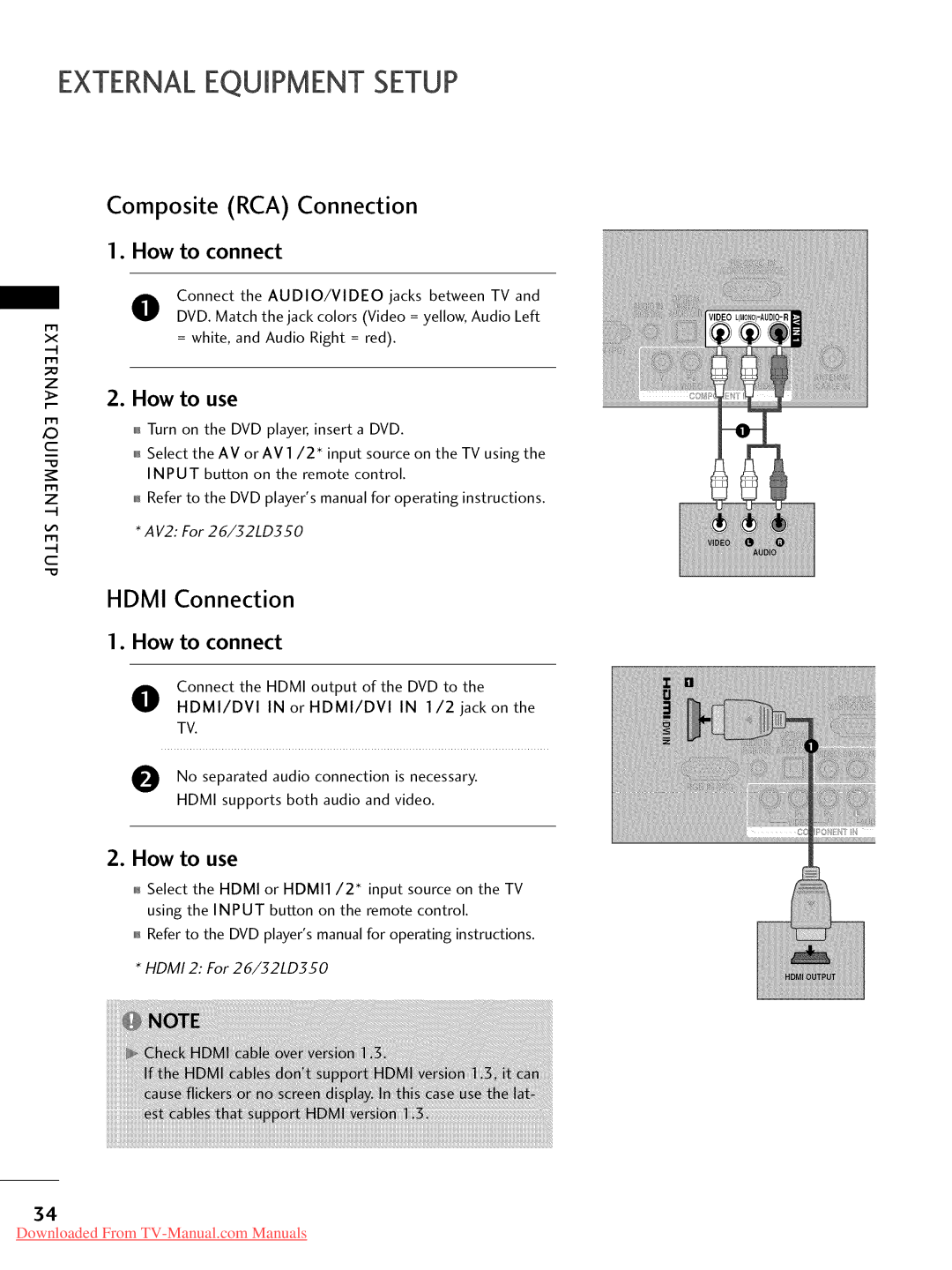 LG Electronics 26LD350, 32LD350, 47LD450, 47LD520, 47LD420, 37LD450, 32LD320, 22LD350, 32LD450, 42LD450 Composite RCA Connection 