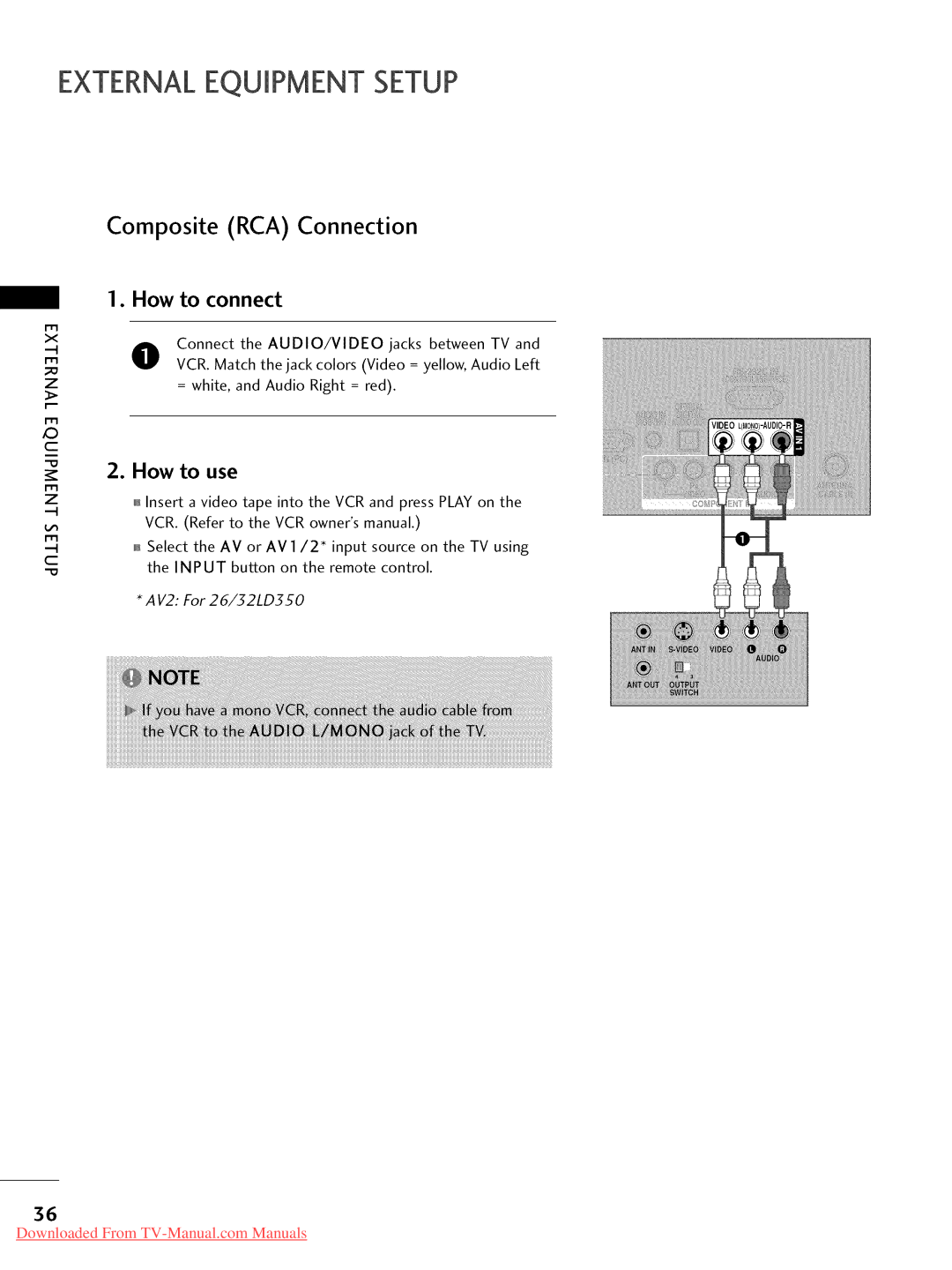 LG Electronics 32LD450, 32LD350, 47LD450, 47LD520, 47LD420, 37LD450, 32LD320, 26LD350, 22LD350, 42LD450 Composite RCA Connection 