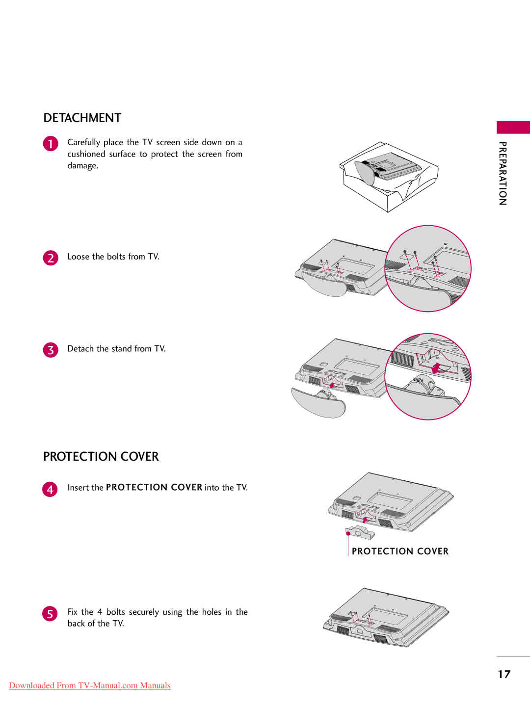 LG Electronics 47LD420, 32LD350, 47LD450, 47LD520, 37LD450, 32LD320 Insert the Protection Cover into the TV, Back of the TV 