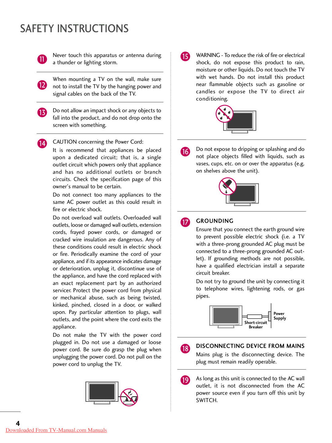 LG Electronics 37LD450 Thunder or lighting storm, Signal cables on the back of the TV, Screen with something, Grounding 