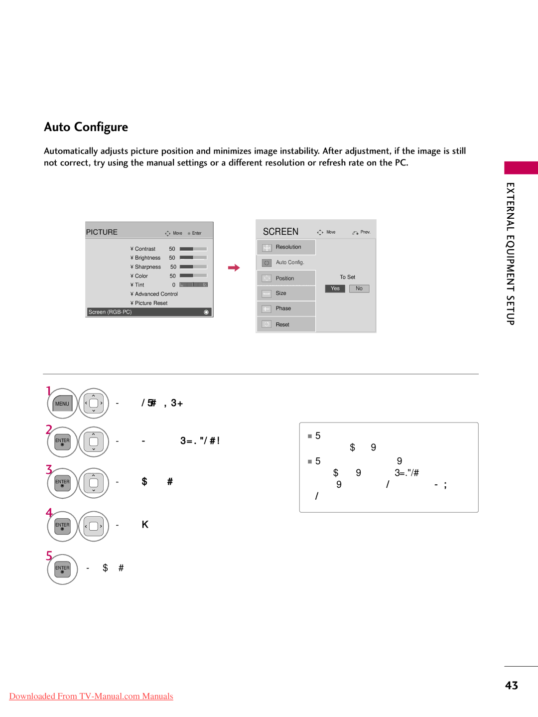 LG Electronics 47LD450, 32LD350, 47LD520, 47LD420 Auto Configure, Can adjust the Position, S i z e or Phase, Select Yes 