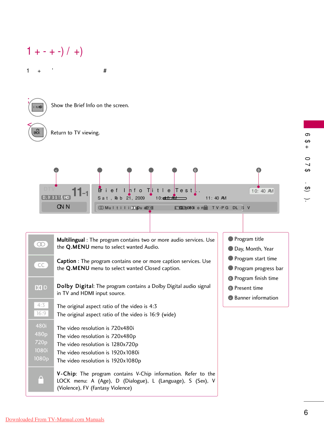 LG Electronics 47LD420, 32LD350, 47LD450 Brief Information, Brief Info shows the present screen information, Watching 