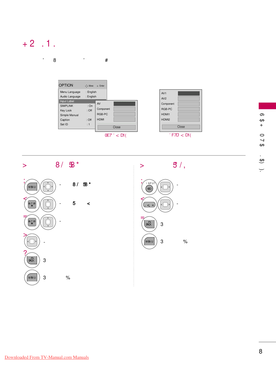 LG Electronics 32LD320, 32LD350, 47LD450, 47LD520, 47LD420 Input Label, With using Option menu With using Input button 