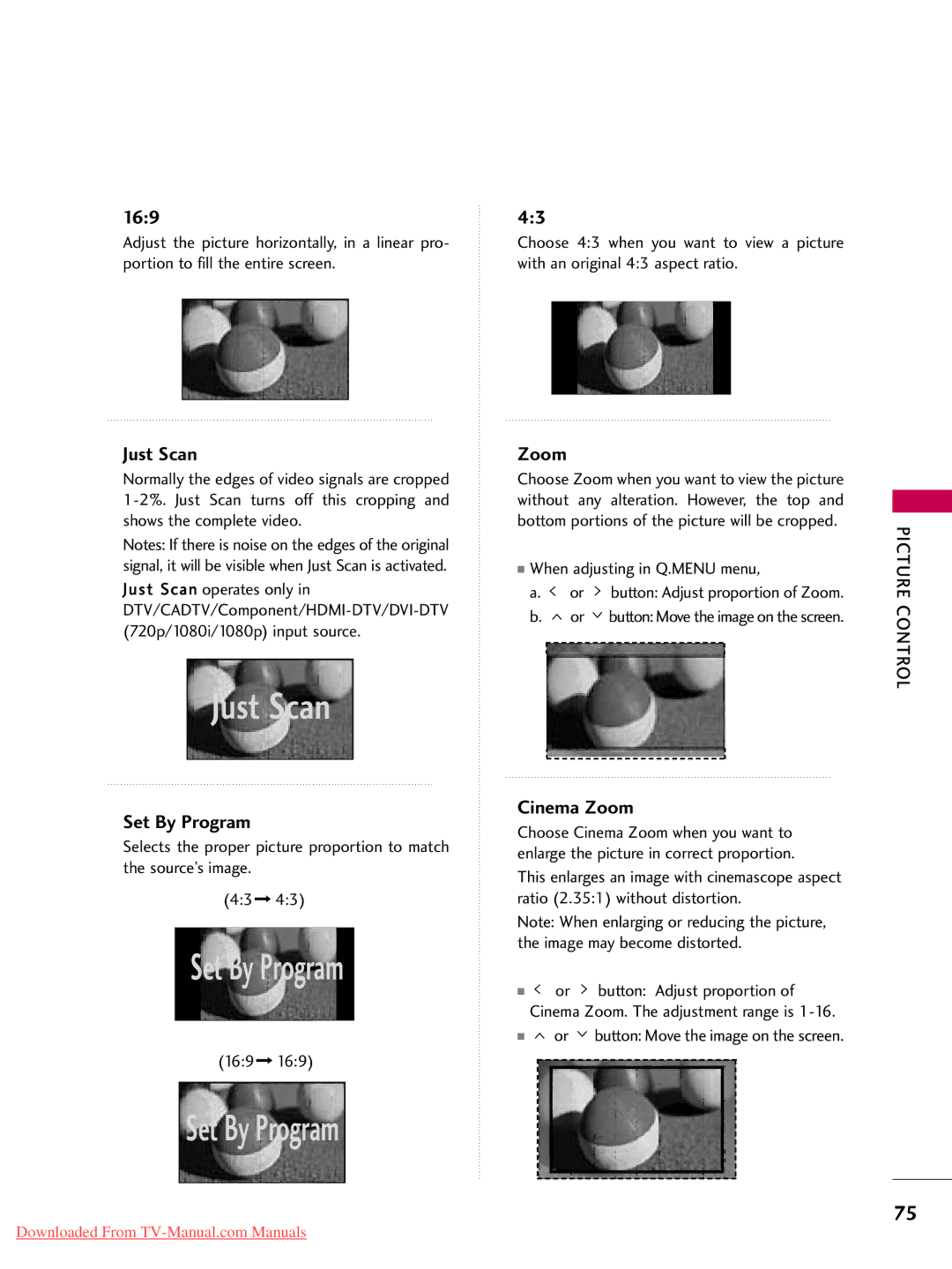 LG Electronics 32LD320, 32LD350, 47LD450, 47LD520 169, When adjusting in Q.MENU menu, Or button Move the image on the screen 