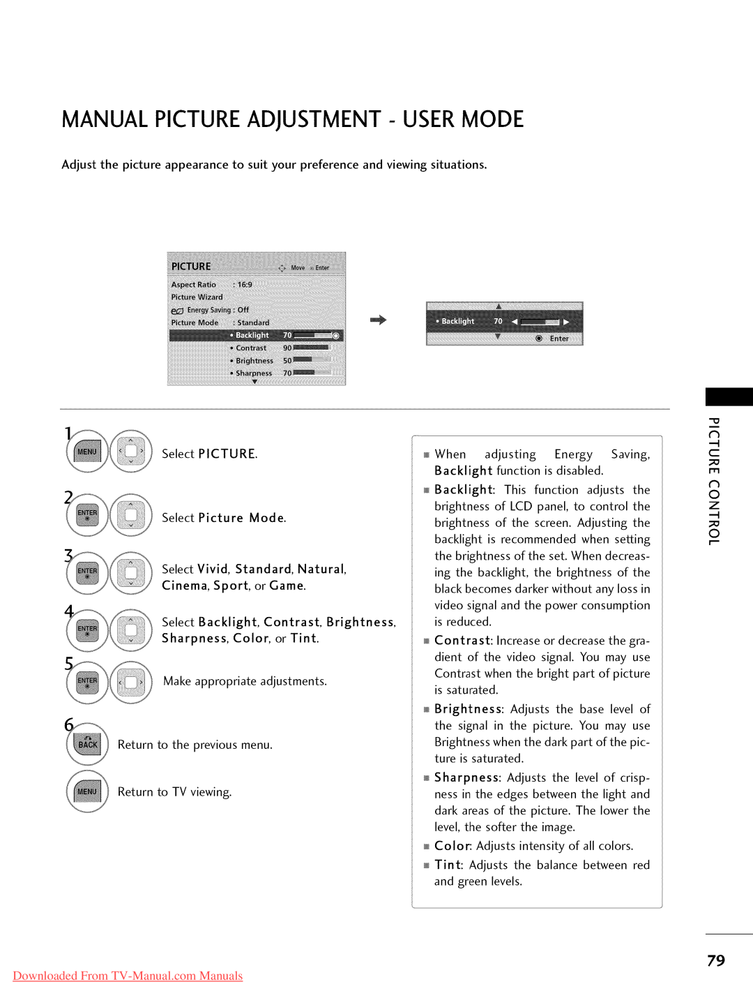 LG Electronics 42LD450, 32LD350, 47LD450, 47LD520 Manual Pictureadjustment- Usermode, Downloaded From TV-Manual.com Manuals 