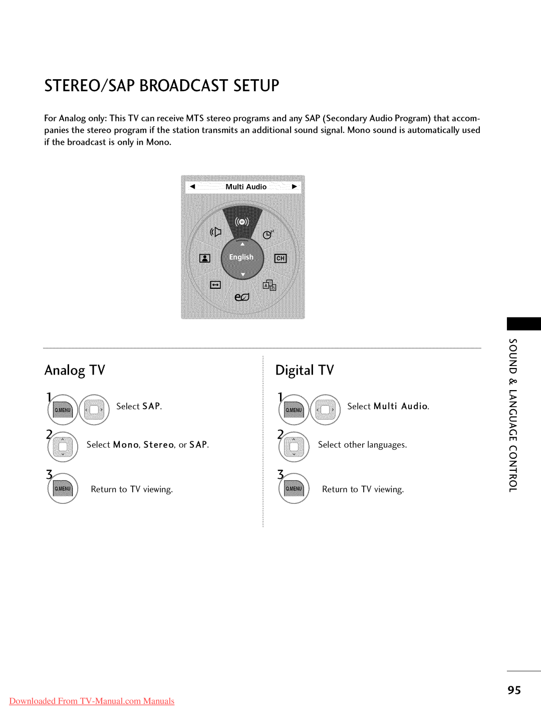 LG Electronics 42LD420, 32LD350 Stereo/Sapbroadcastsetup, Analog TV, Digital TV, Downloaded From TV-Manual.com Manuals 
