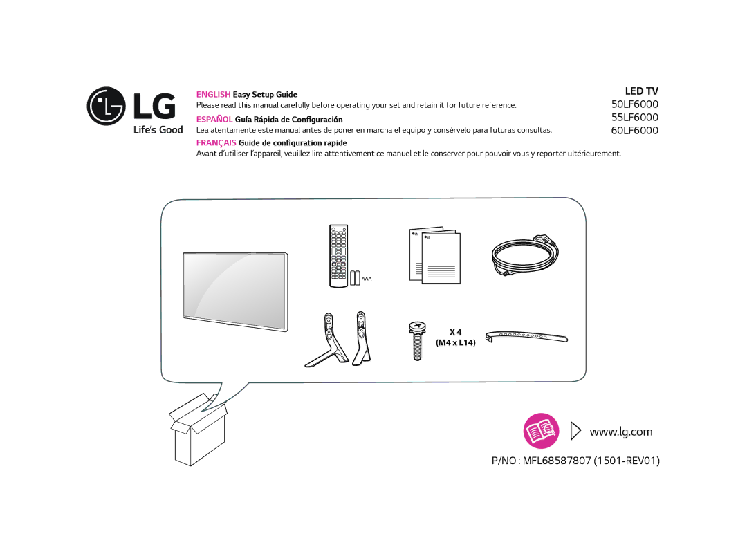 LG Electronics 32LF5600 owner manual English Easy Setup Guide, M4 x L14 