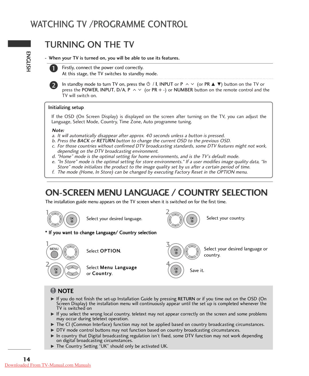 LG Electronics 22LG3050-ZA, 32LG3000-ZA, 32LG3030-ZA, 26LG3050-ZA Watching TV /PROGRAMME Control, Turning on the TV 