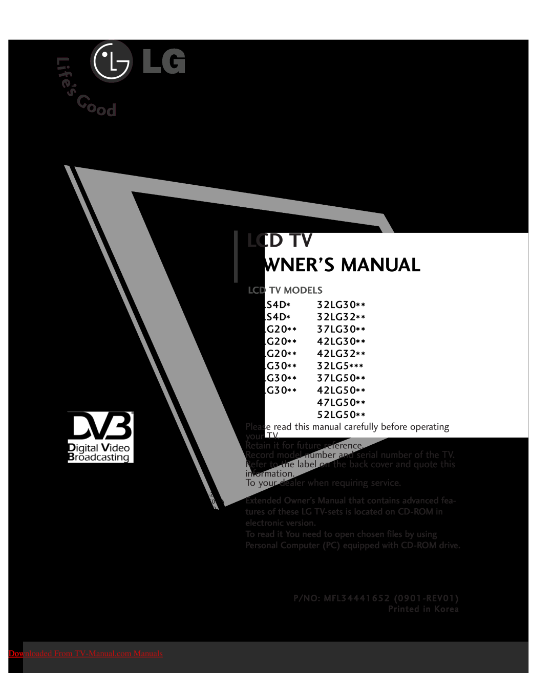 LG Electronics 32LG3030-ZA owner manual Owner’S Manual, Lcd Tv Models, 42LG20** 42LG32 19LG30** 32LG5 22LG30** 37LG50 