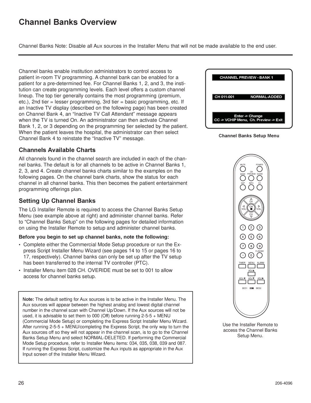 LG Electronics 22LG3DDH, 32LG3DDH, 32LG3DCH Channel Banks Overview, Channels Available Charts, Setting Up Channel Banks 