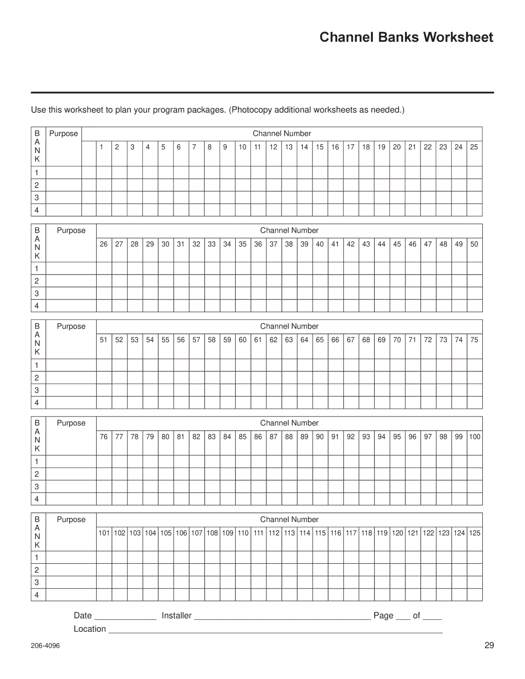 LG Electronics 26LG3DDH, 32LG3DDH, 32LG3DCH, 22LG3DDH, 22LG3DCH, 26LG3DCH setup guide Channel Banks Worksheet 