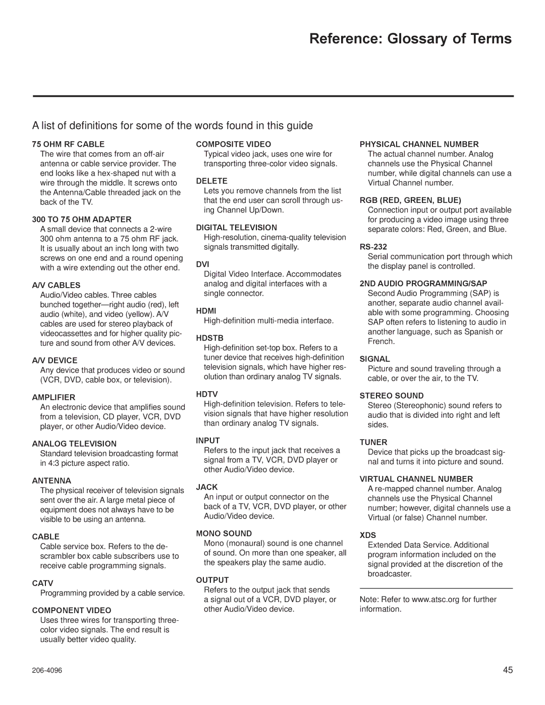 LG Electronics 22LG3DCH, 32LG3DDH, 32LG3DCH, 22LG3DDH, 26LG3DCH, 26LG3DDH setup guide Reference Glossary of Terms 