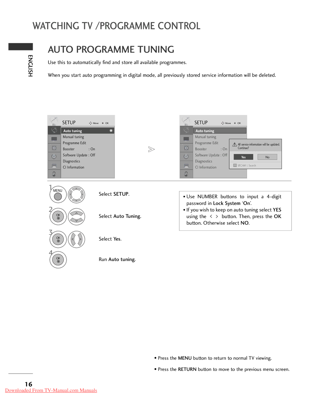 LG Electronics 32LG5*** owner manual Auto Programme Tuning 