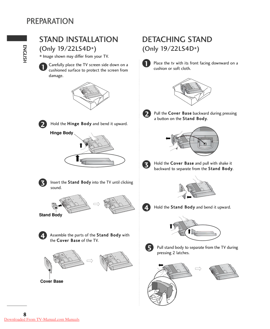 LG Electronics 32LG5*** owner manual Detaching Stand, Only 19/22LS4D 