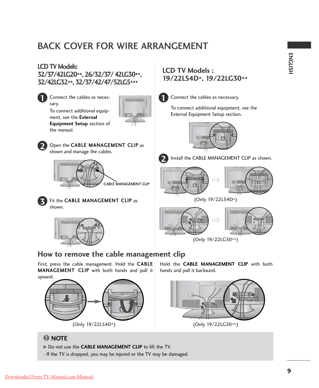 LG Electronics 32LG50* owner manual Back Cover for Wire Arrangement, LCD TV Models 