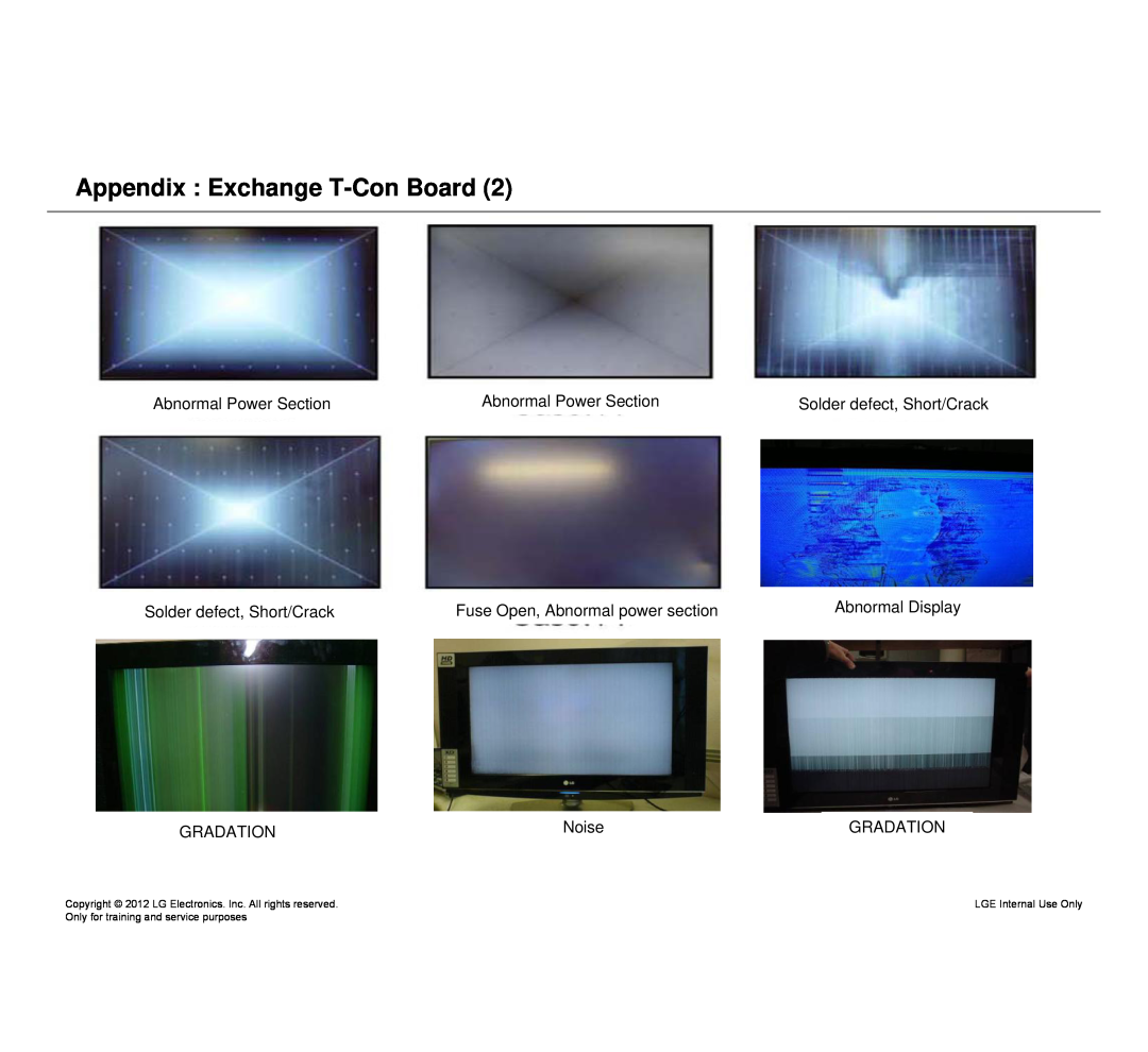 LG Electronics 640T-ZA Appendix Exchange T-Con Board, Abnormal Power Section, Solder defect, Short/Crack, Abnormal Display 