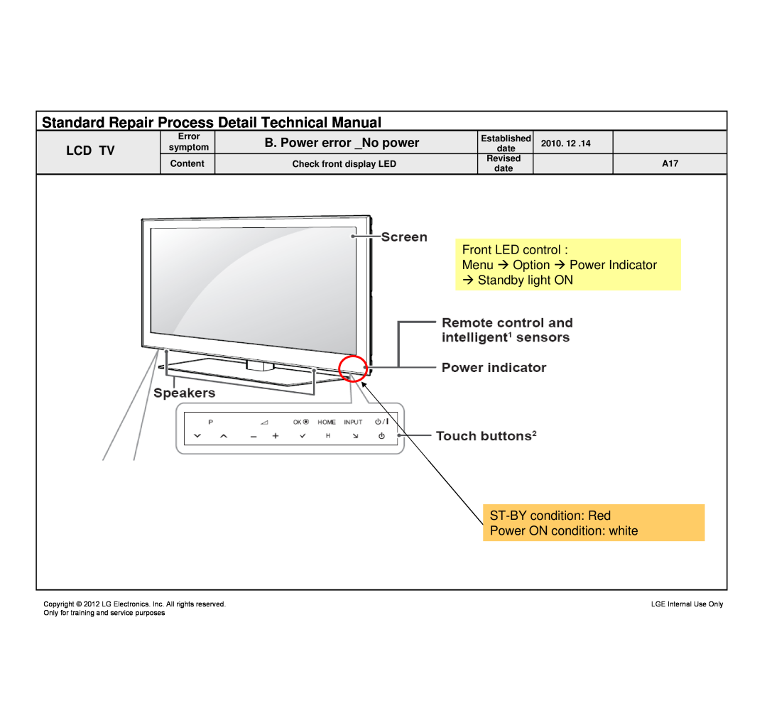 LG Electronics 32LM640S/640T-ZA Standard Repair Process Detail Technical Manual, date, LGE Internal Use Only 