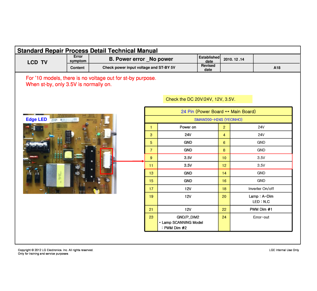 LG Electronics 32LM640S/640T-ZA Standard Repair Process Detail Technical Manual, When st-by, only 3.5V is normally on 