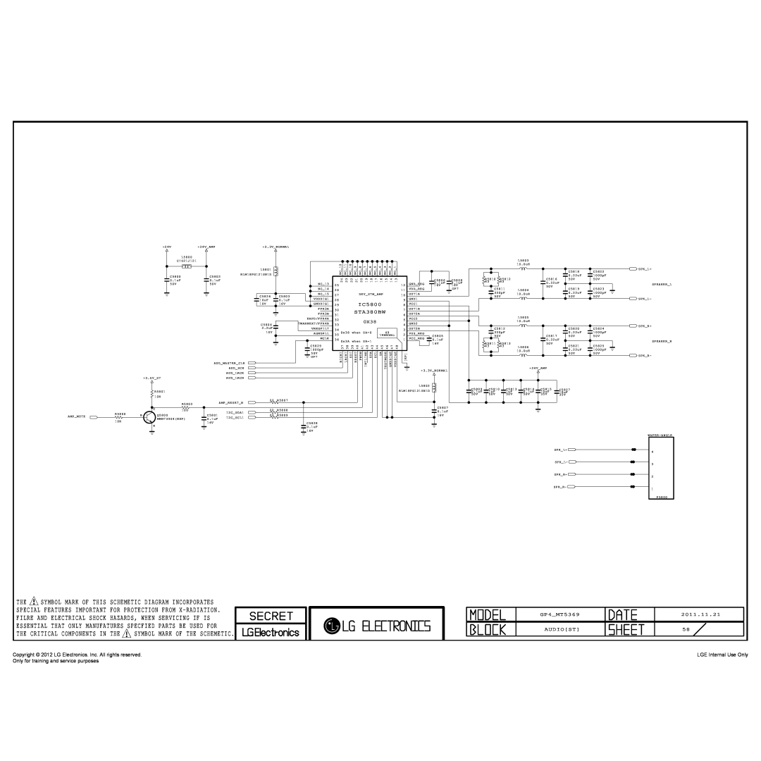 LG Electronics 640T-ZA IC5800, STA380BW, GP4MT5369, 2011.11.21, Audiost, 0X38, Only for training and service purposes 