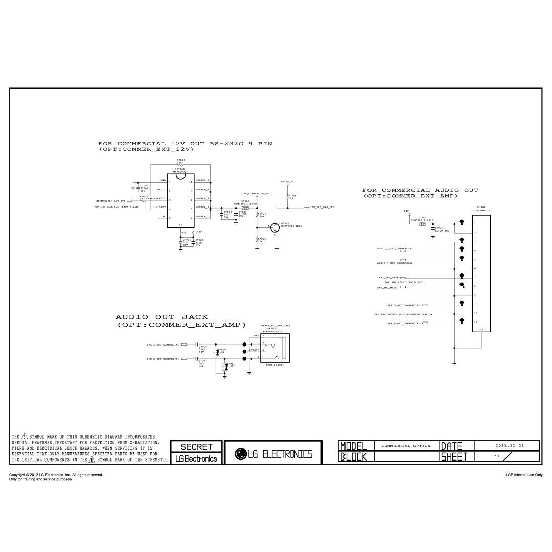 LG Electronics 640T-ZA Audio Out Jack Optcommerextamp Commerextampjack, For Commercial Audio Out Optcommerextamp 