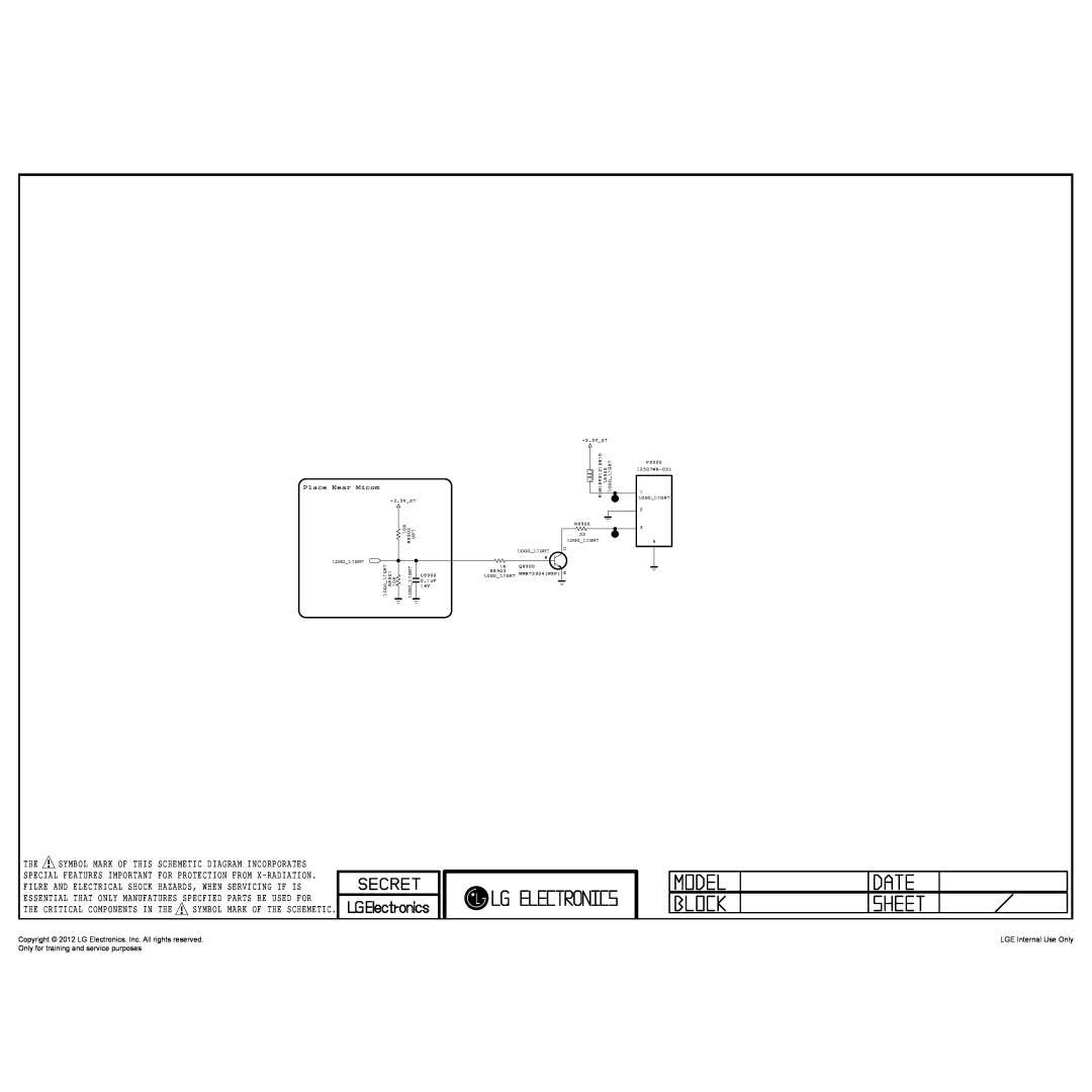 LG Electronics 32LM640S/640T-ZA service manual Place Near Micom, Copyright 2012 LG Electronics. Inc. All rights reserved 