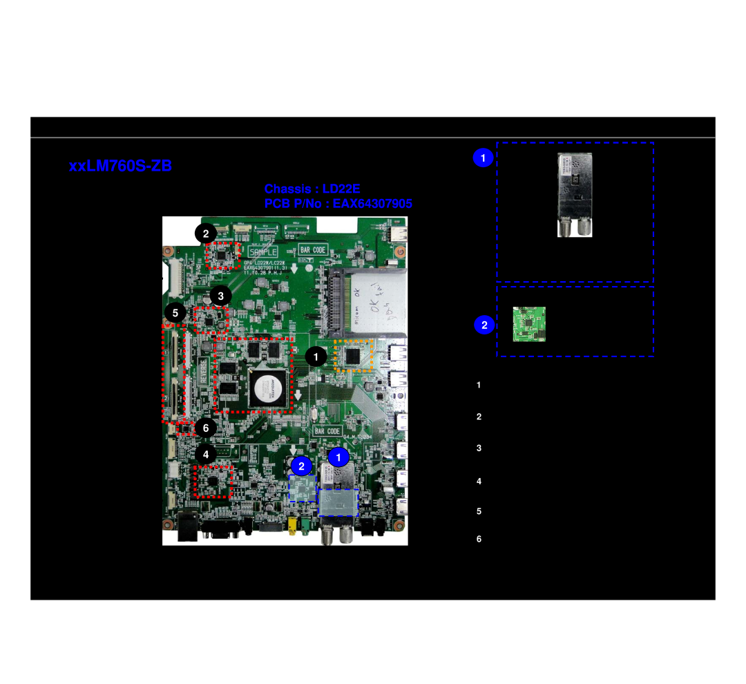 LG Electronics 640T-ZA Main PCB for Broadband, xxLM760S-ZB, Chassis LD22E PCB P/No EAX64307905, Wifi, Front Spk, RF Assy 