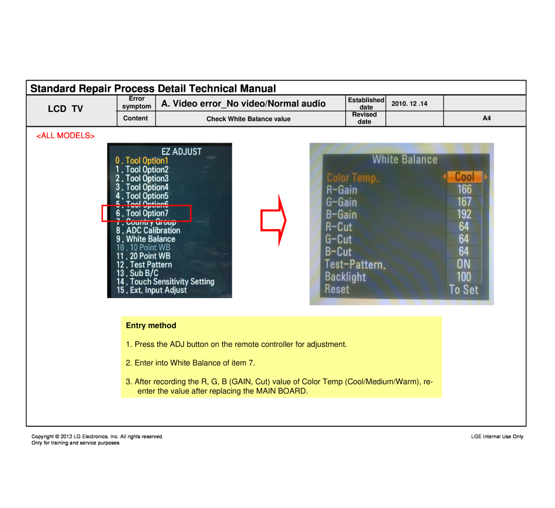 LG Electronics 32LM640S/640T-ZA service manual Standard Repair Process Detail Technical Manual, All Models 