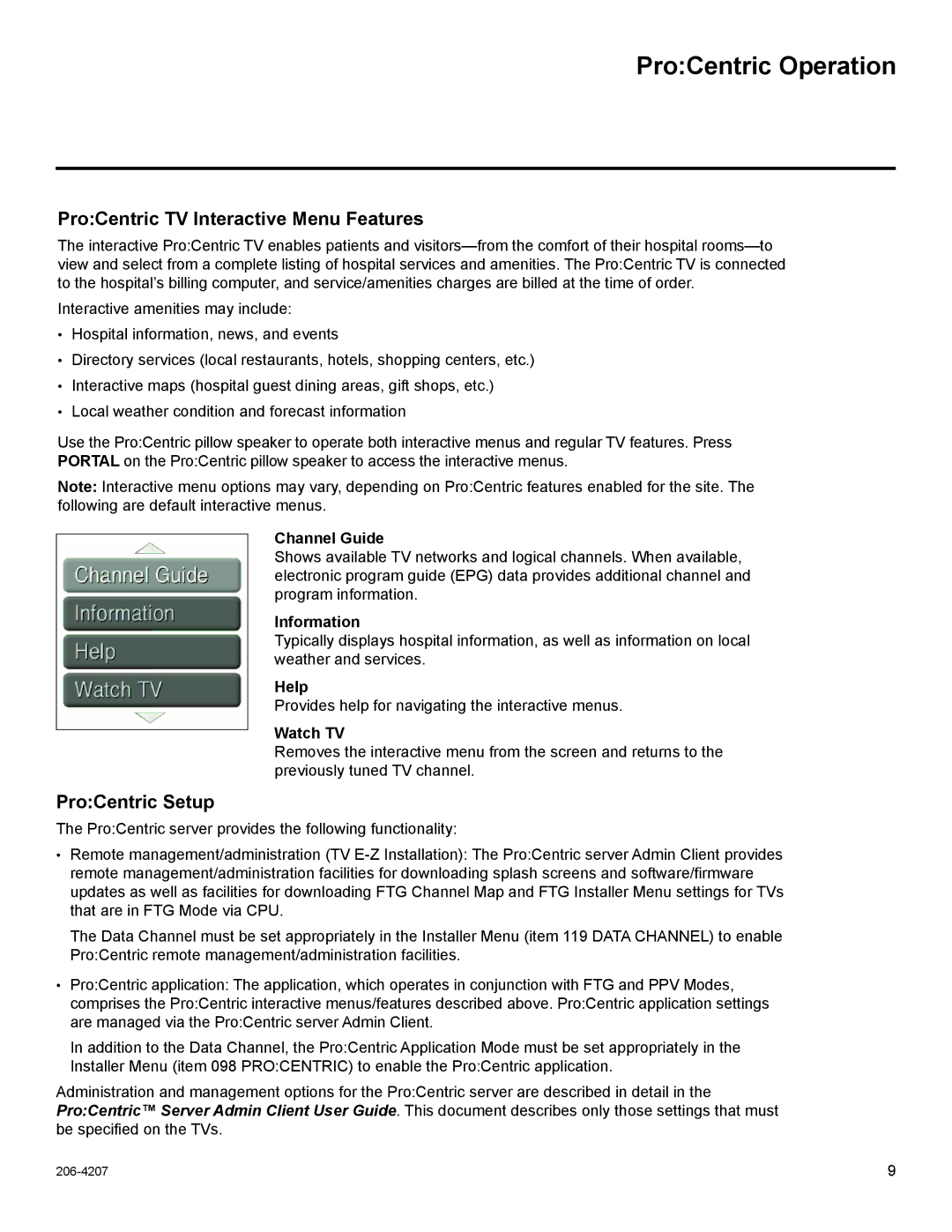 LG Electronics 22LQ630H, 32LQ630H, 42CQ610H ProCentric Operation, ProCentric TV Interactive Menu Features, ProCentric Setup 