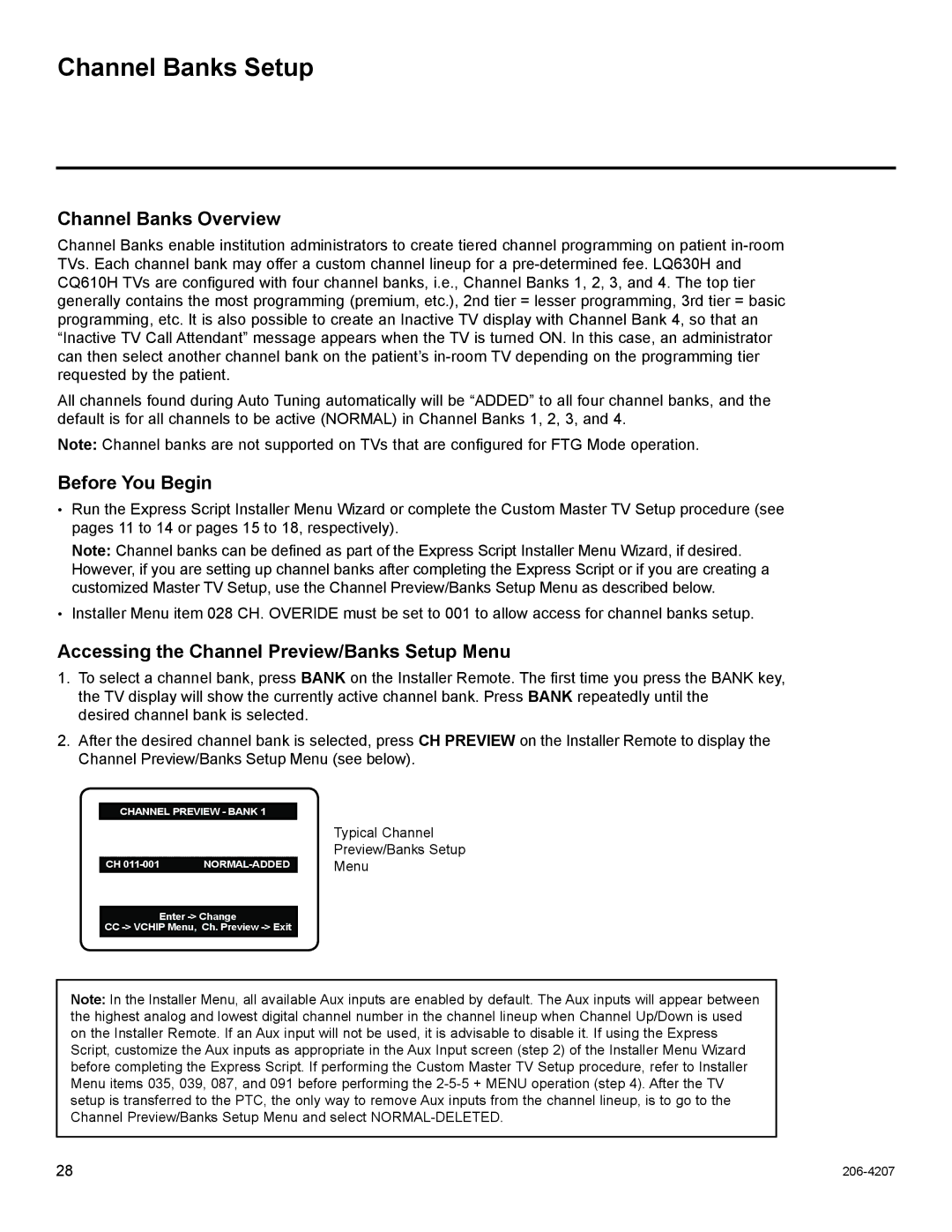 LG Electronics 42CQ610H Channel Banks Setup, Channel Banks Overview, Accessing the Channel Preview/Banks Setup Menu 