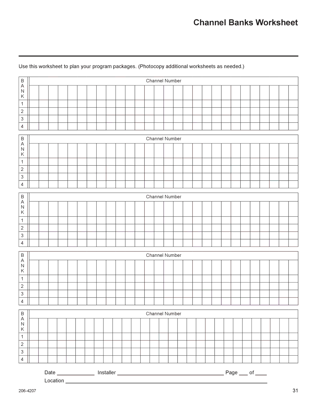 LG Electronics 32LQ630H, 42CQ610H, 22LQ630H, 26LQ630H owner manual Channel Banks Worksheet 