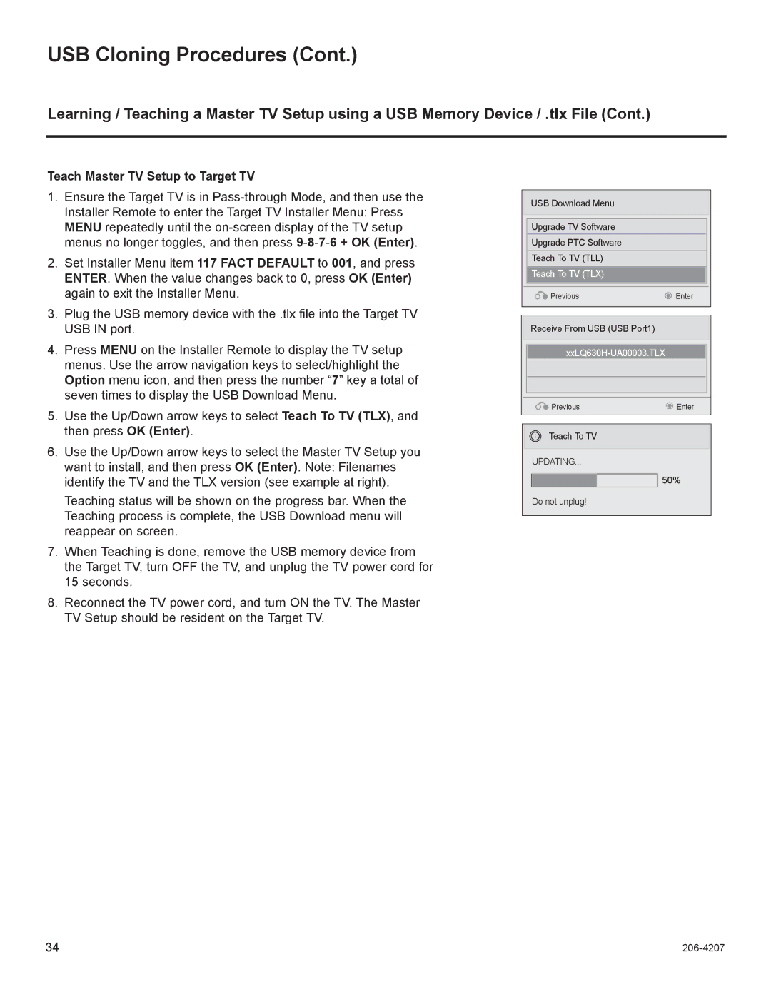 LG Electronics 26LQ630H, 32LQ630H, 42CQ610H, 22LQ630H owner manual Teach Master TV Setup to Target TV 