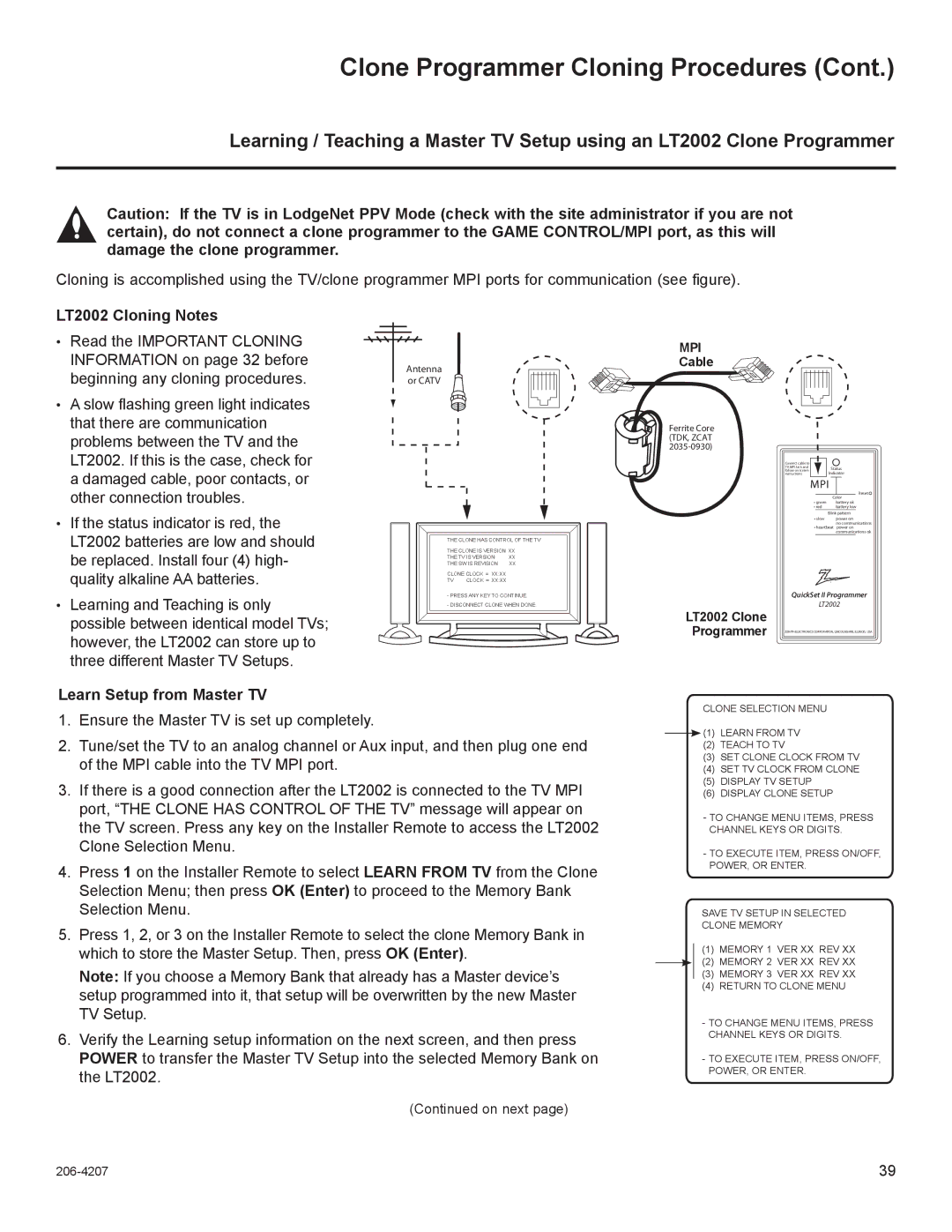 LG Electronics 32LQ630H, 42CQ610H, 22LQ630H, 26LQ630H owner manual LT2002 Cloning Notes, LT2002 Clone Programmer 