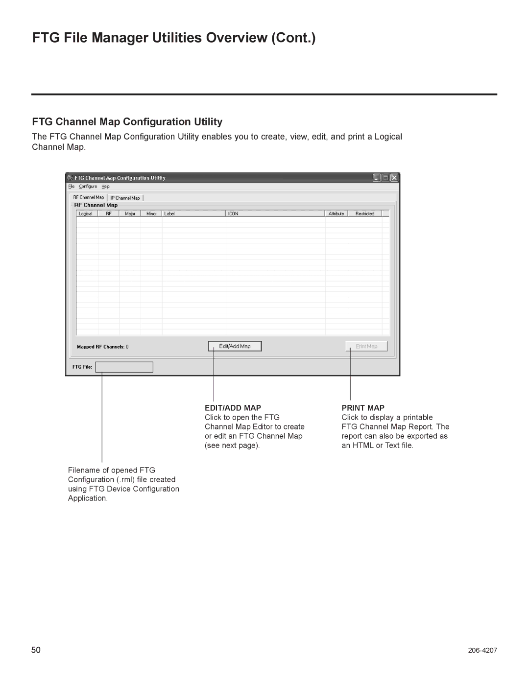 LG Electronics 26LQ630H, 32LQ630H, 42CQ610H, 22LQ630H owner manual FTG Channel Map Configuration Utility, Print MAP 