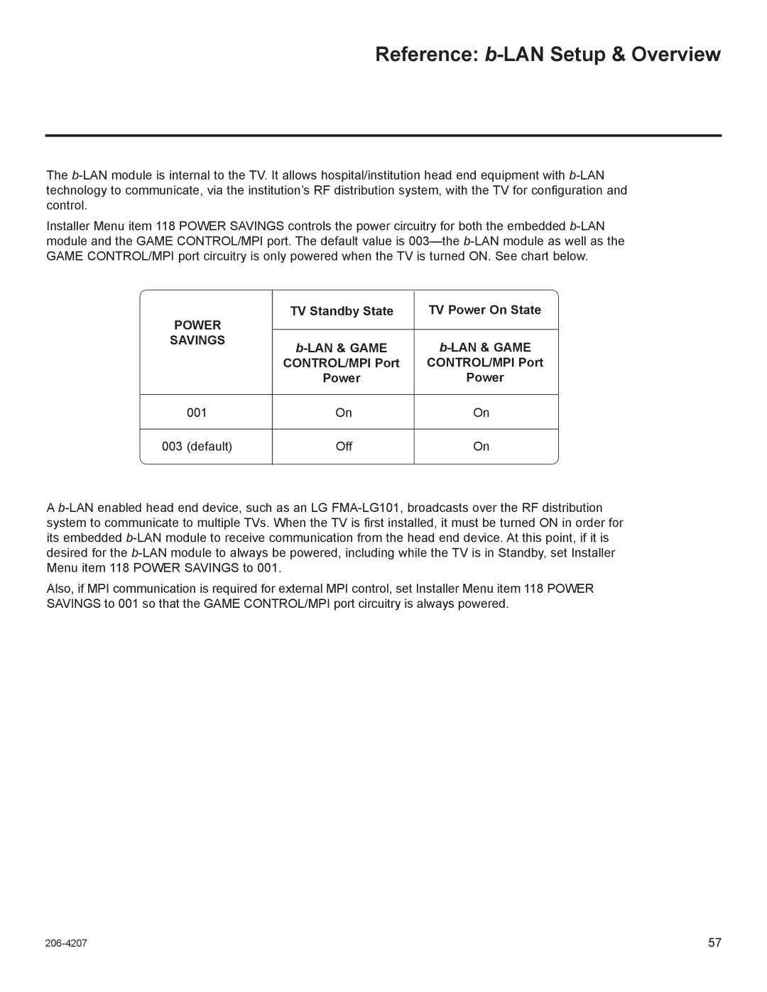 LG Electronics 22LQ630H Reference b-LAN Setup & Overview, TV Standby State TV Power On State, LAN & Game CONTROL/MPI Port 