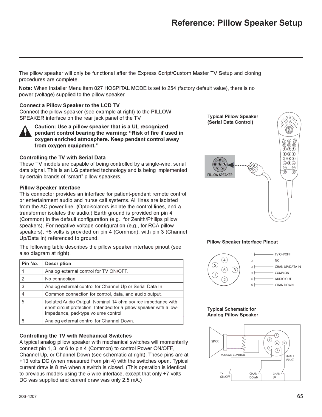 LG Electronics 22LQ630H Reference Pillow Speaker Setup, Connect a Pillow Speaker to the LCD TV, Pillow Speaker Interface 