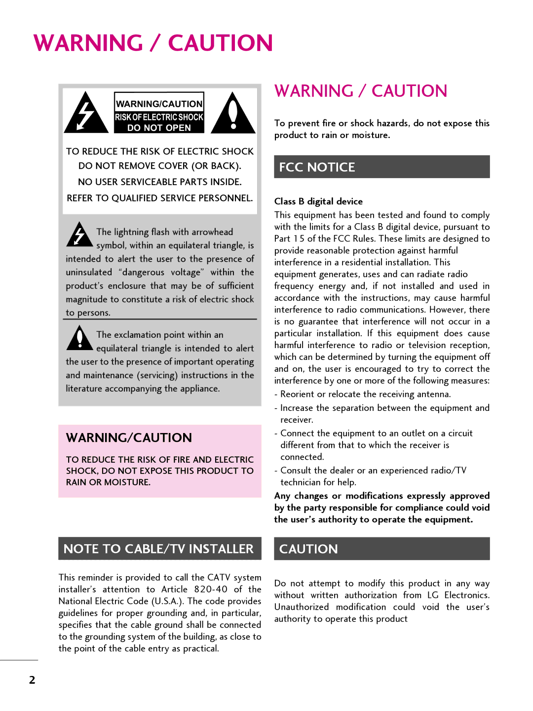 LG Electronics 22LQ630H, 32LQ630H, 42CQ610H, 26LQ630H owner manual FCC Notice 