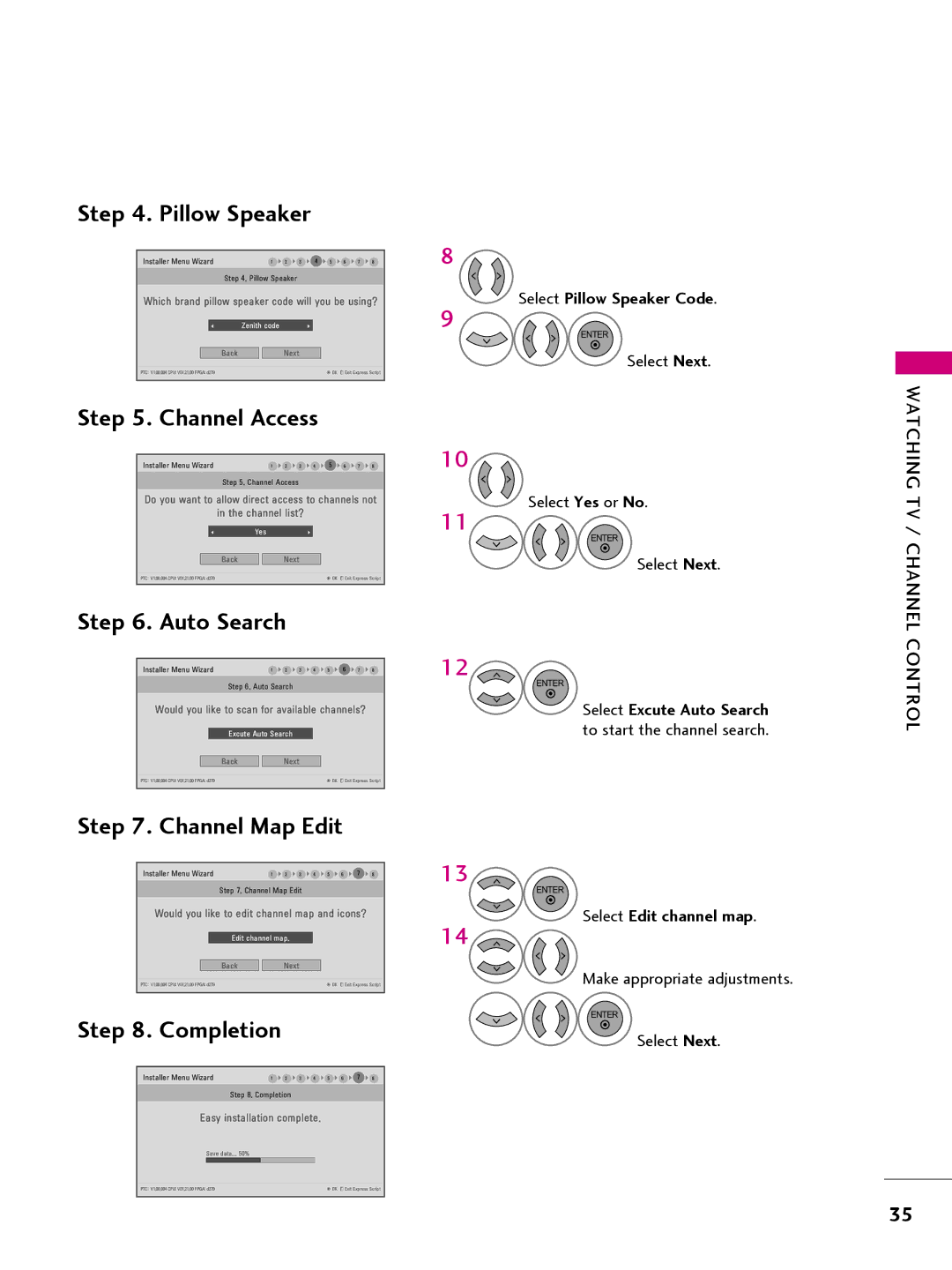 LG Electronics 26LQ630H, 32LQ630H, 42CQ610H, 22LQ630H owner manual Select Pillow Speaker Code, Select Edit channel map 