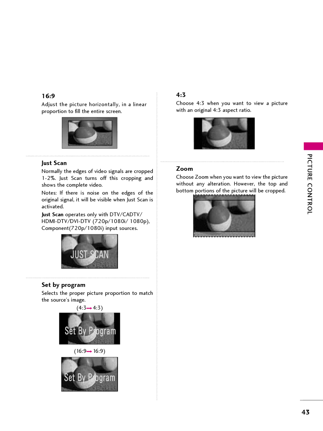 LG Electronics 26LQ630H, 32LQ630H, 42CQ610H, 22LQ630H owner manual 169, Just Scan, Set by program, Zoom 