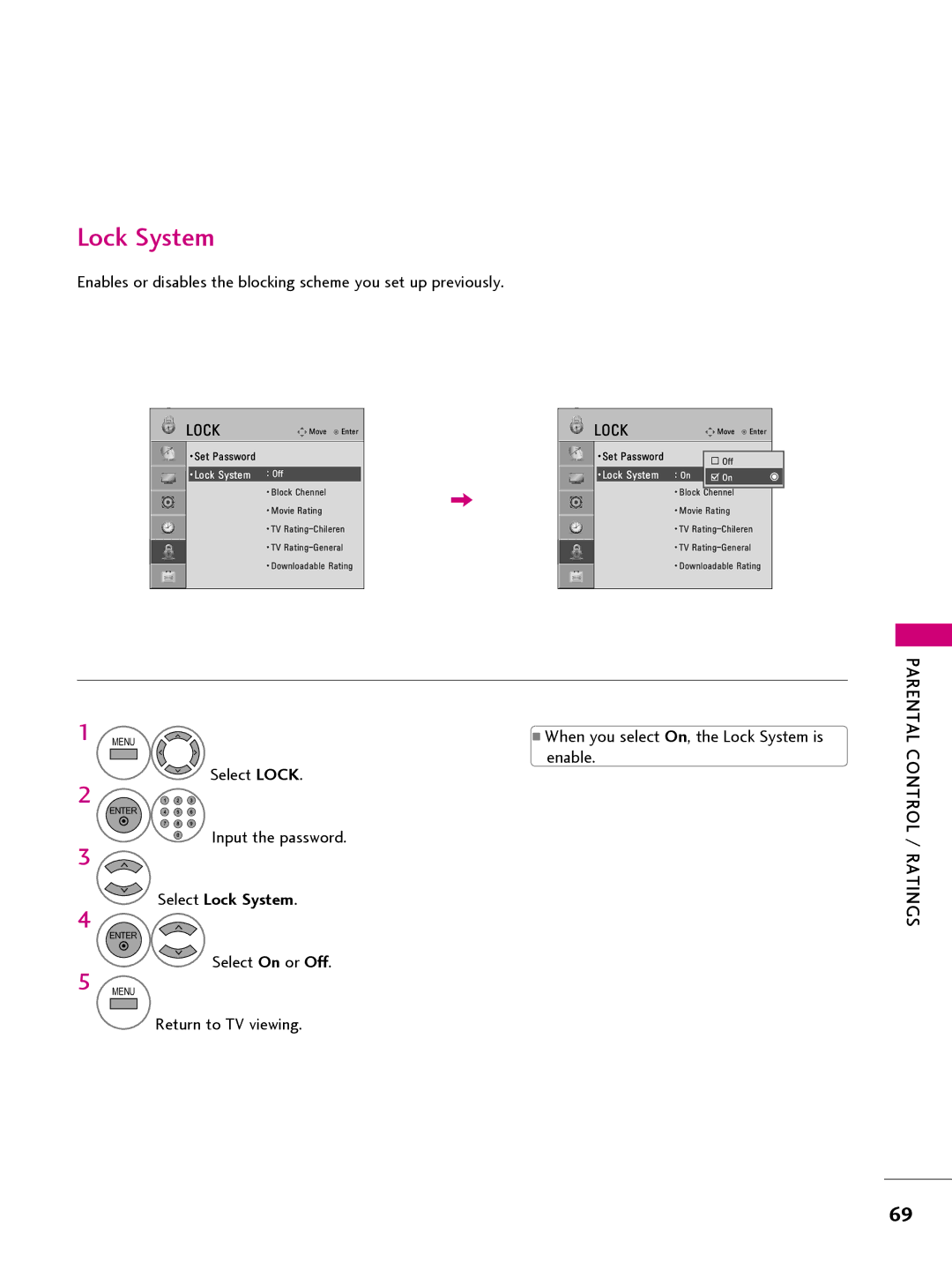 LG Electronics 42CQ610H, 32LQ630H, 22LQ630H, 26LQ630H owner manual Select Lock System 