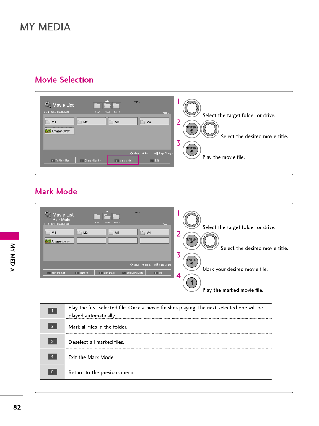 LG Electronics 22LQ630H, 32LQ630H, 42CQ610H, 26LQ630H owner manual Movie Selection, Mark Mode 