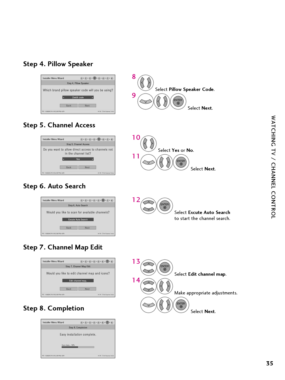 LG Electronics 26LQ630H, 32LQ630H, 42CQ610H, 22LQ630H owner manual Select Pillow Speaker Code, Select Edit channel map 